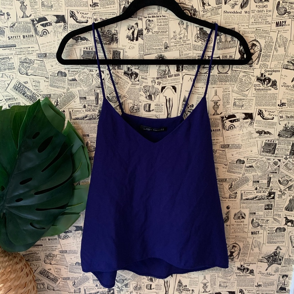 Zara Blue Cami Sleeveless Blouse Top SZ Medium - Picture 1 of 8